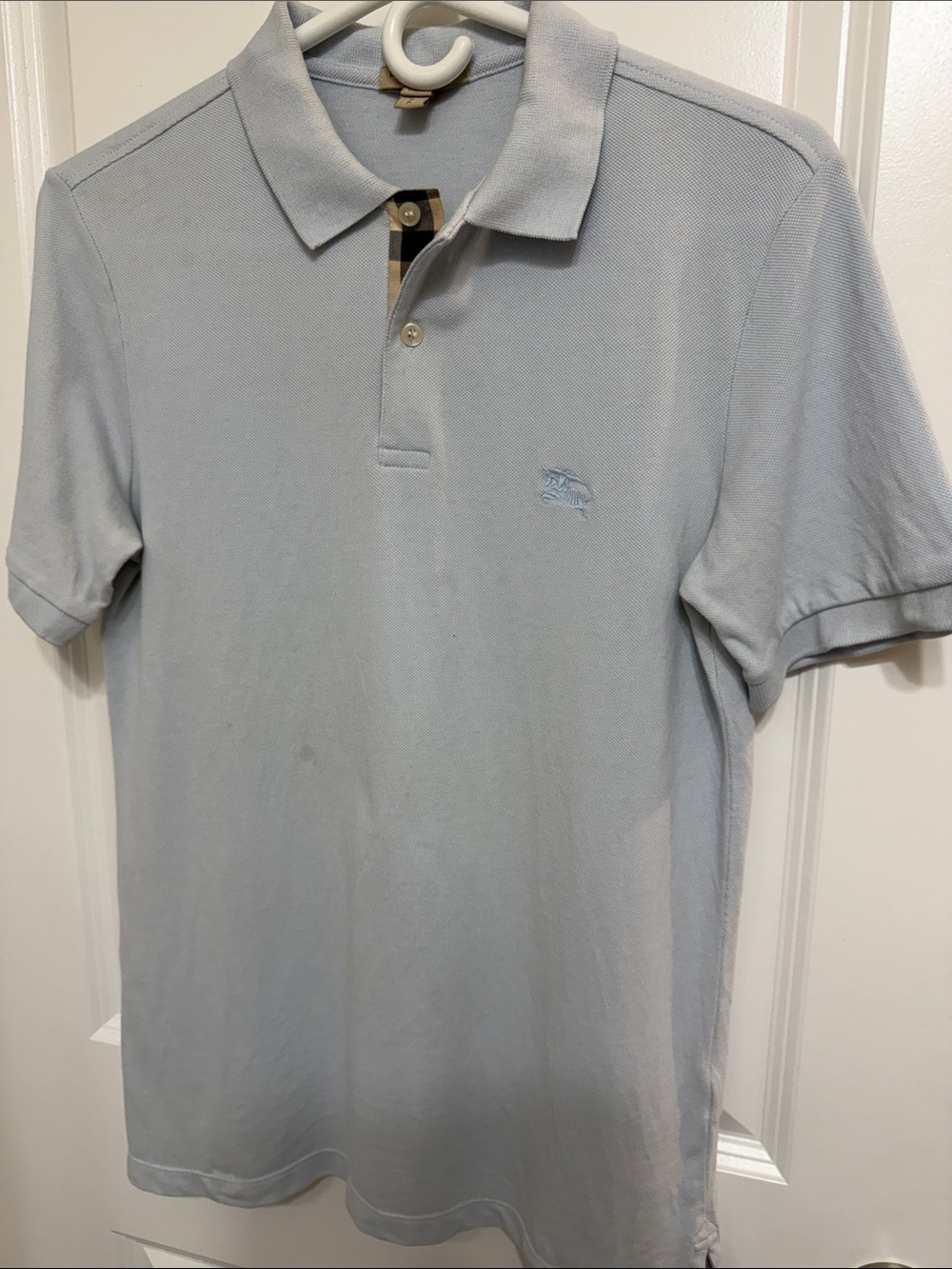 Burberry Light Blue Men’s Polo with Signature Check Trim